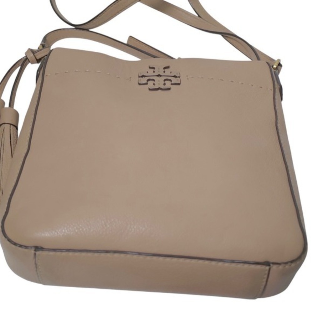 Tory Burch Beige Leather Crossbody Bag with Tassel - Picture 10 of 15